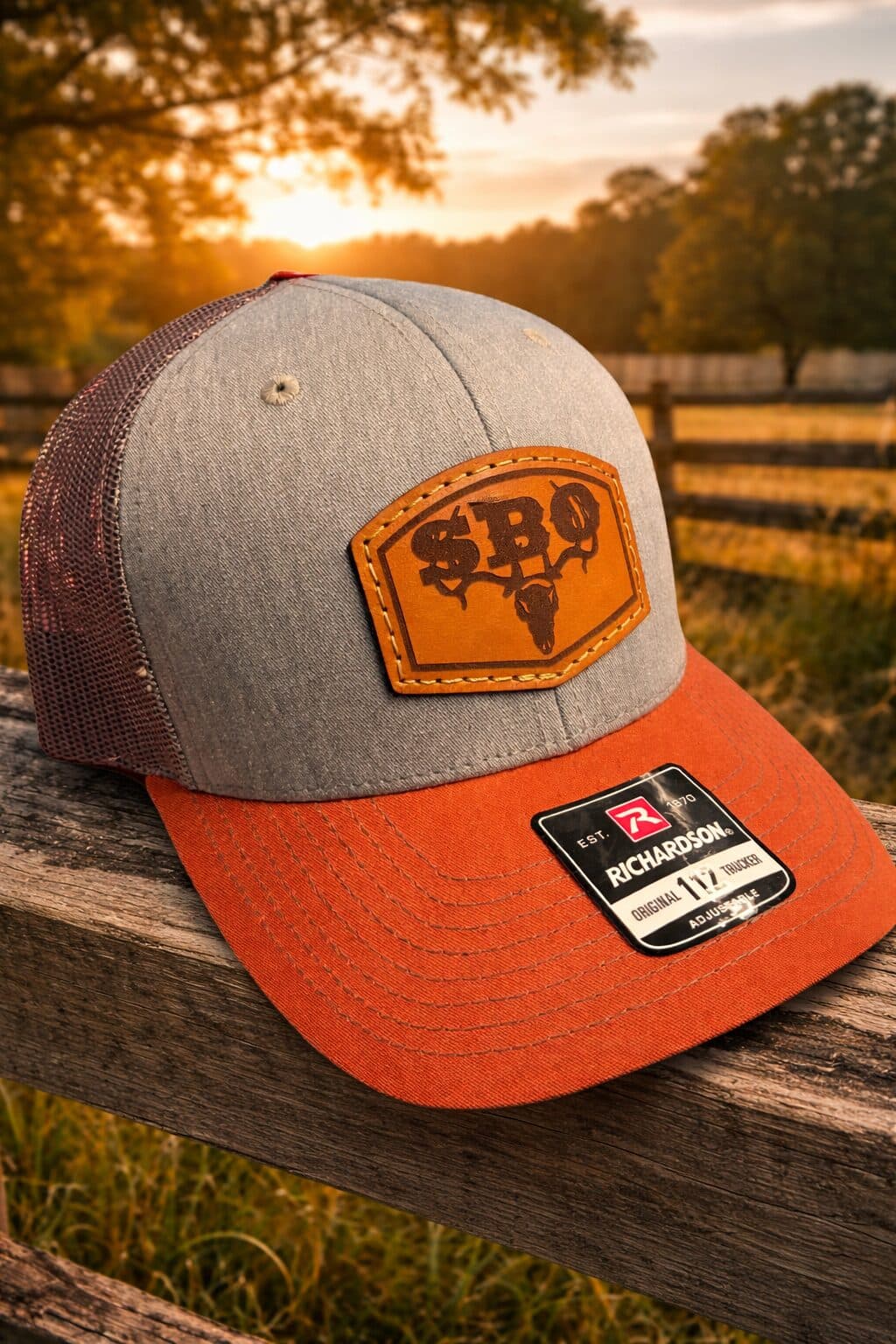Grey/Orange SBO Leather Patch Hat