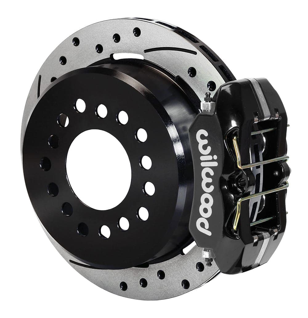 Wilwood 11″ Street / Street & Track Rear Brake Kit | With Vented/Drilled/Slotted Rotors & Black Calipers | For Late Big Ford Housing Ends