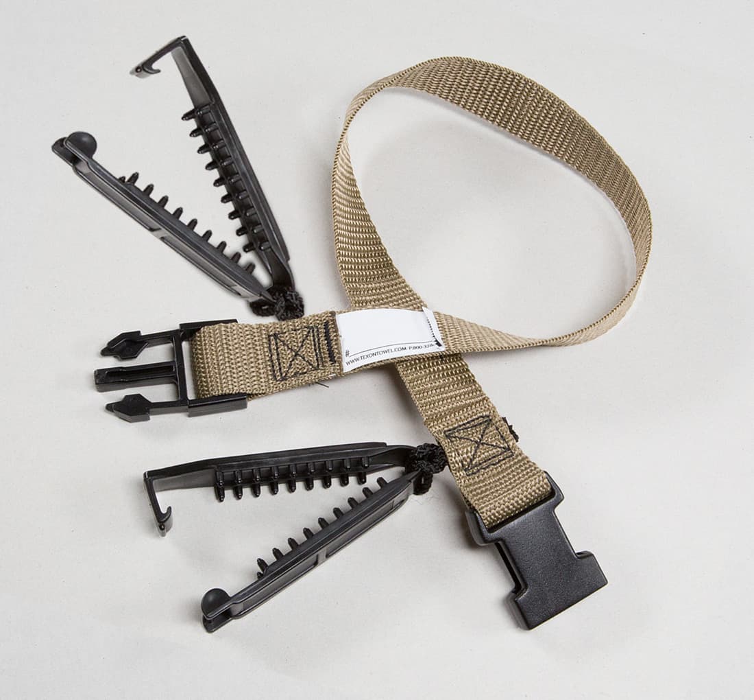 Custom Laundry Straps with Sublimated ID Tags – Color: Tan (jute) – Clips: Double – Logo: Yes – Tag Type: Numbers – Numbers: 44