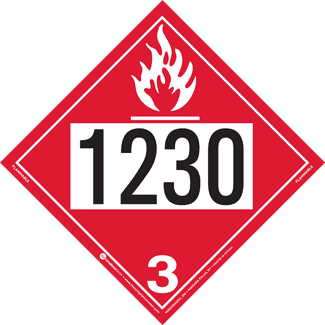 UN 1230, Hazard Class 3 – Flammable Liquid, Permanent Self-Stick Vinyl