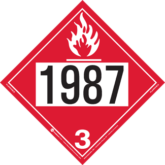 UN 1987, Hazard Class 3 – Flammable Liquid, Permanent Self-Stick Vinyl