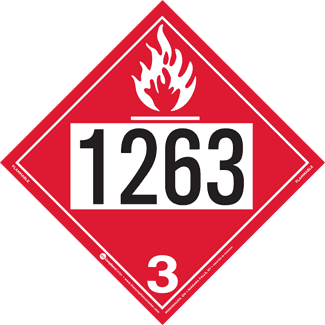 UN 1263, Hazard Class 3 – Flammable Liquid Placard, Removable Self-Stick Vinyl