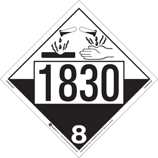 UN 1830 & UN 1832 Placards, Hazard Class 8 – Corrosive, Reflective Rigid Vinyl, 2-Sided