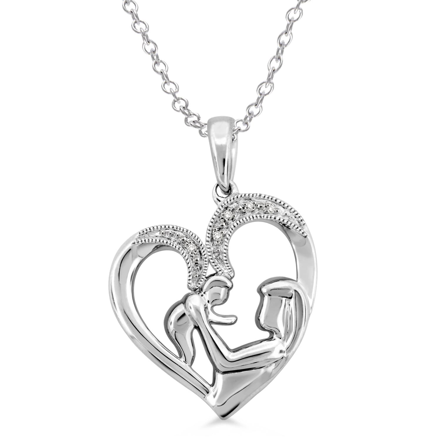 Diamond Mom & Child Silver Pendant