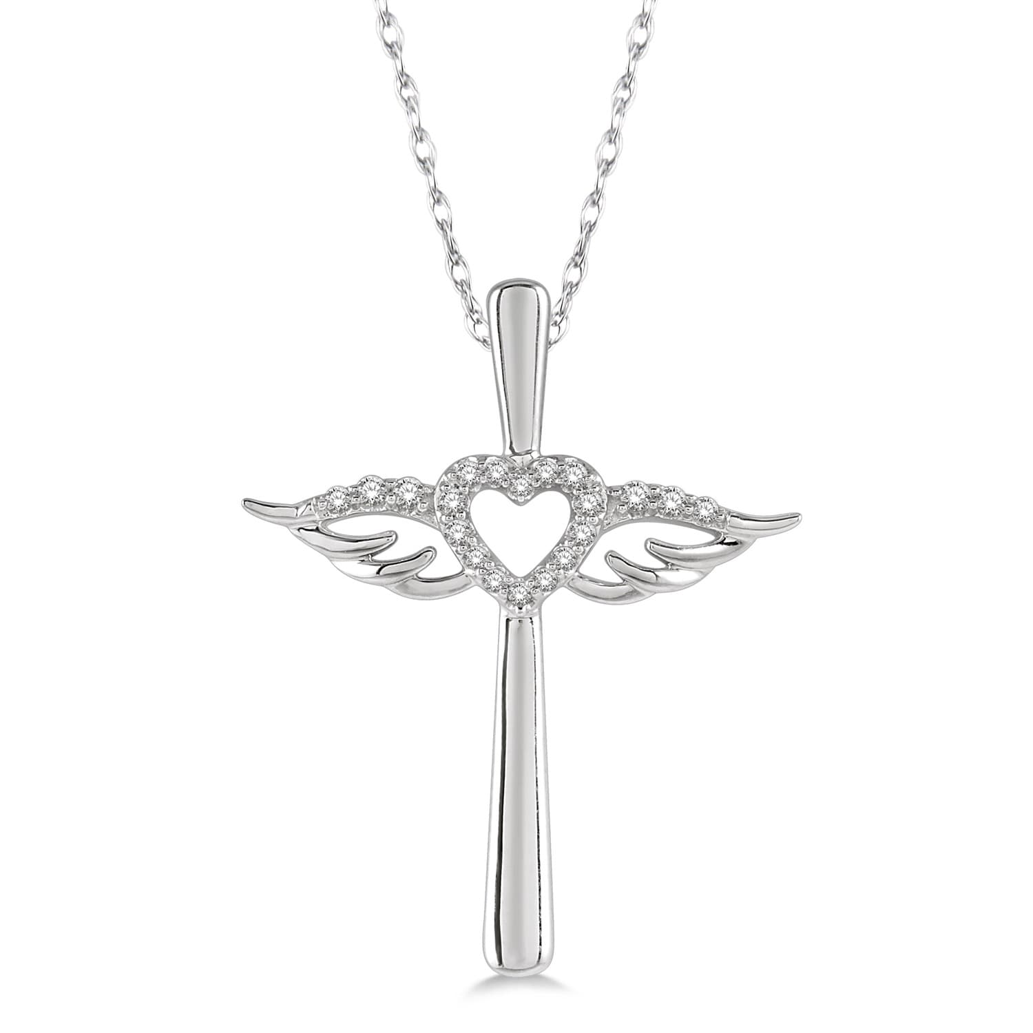 Diamond Angel Wings & Heart Cross