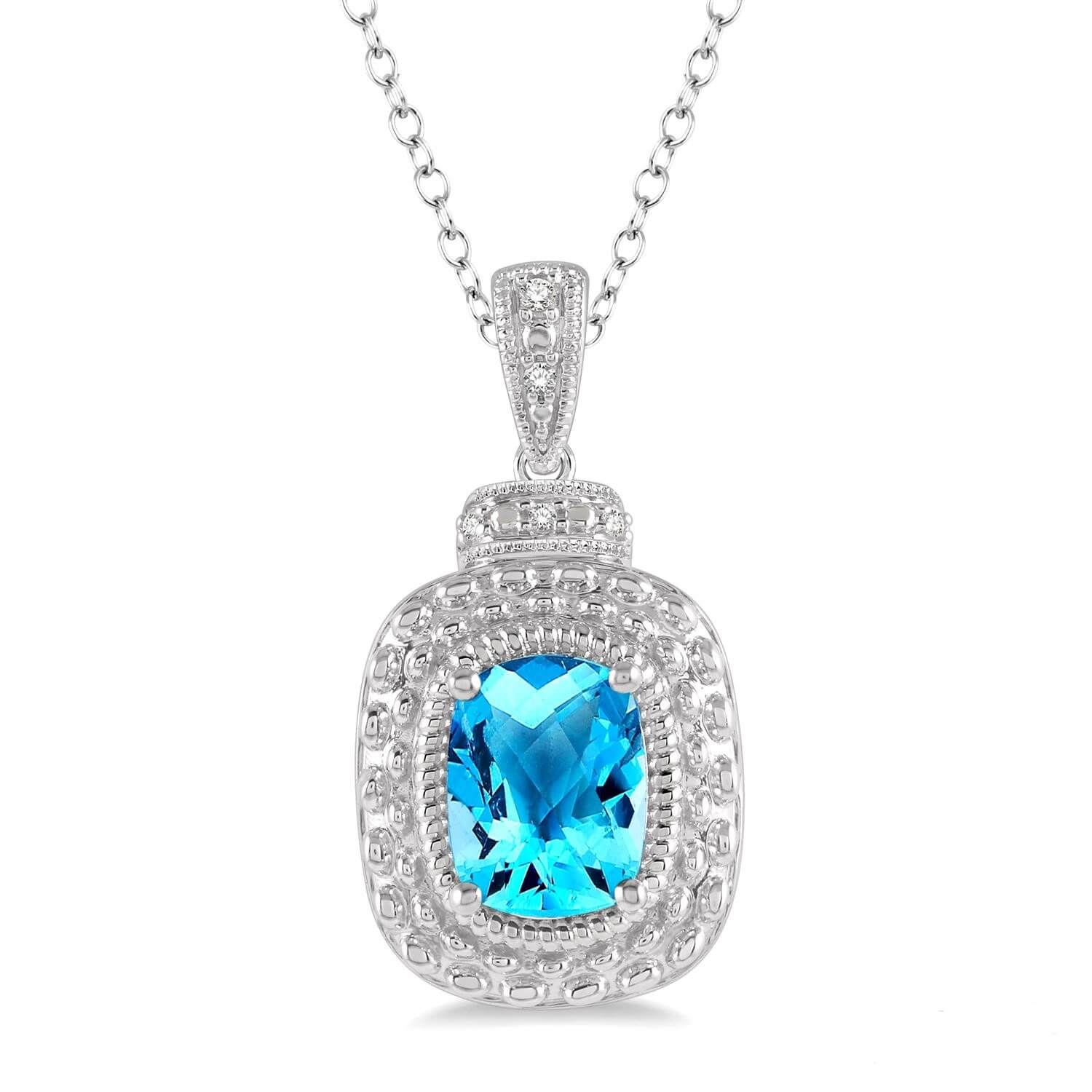Blue Topaz & Diamond Pendant