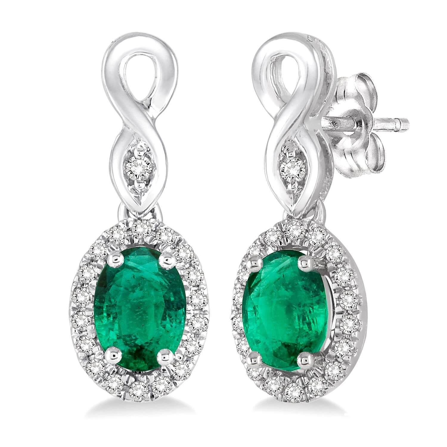 Oval Emerald & Diamond Earrings