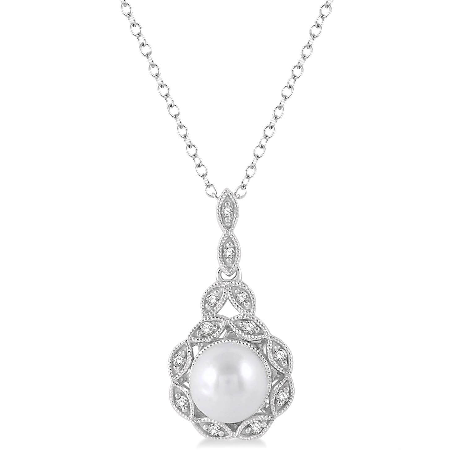 Silver Pearl & Diamond Pendant
