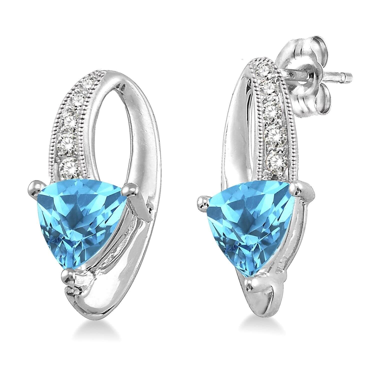 Silver Trillion Shape Gemstone & Diamond Earrings