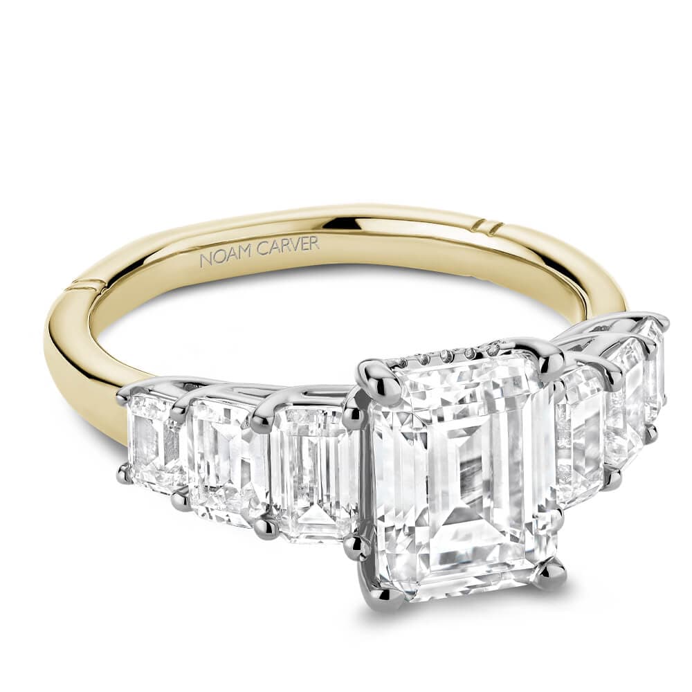 Emerald 7 Stone Diamond Engagement Ring - thumbnail 4