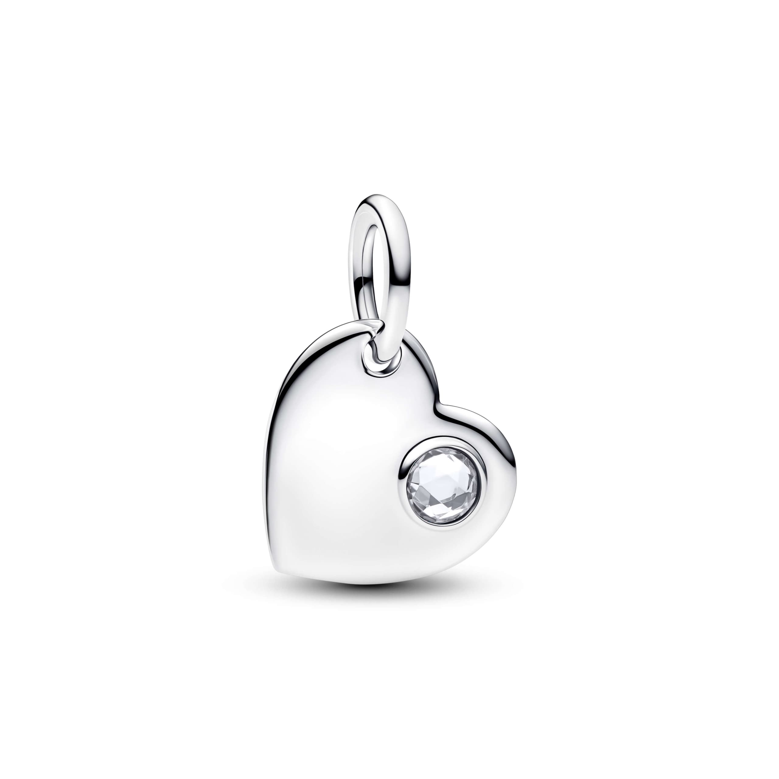 April Engravable Heart Clear Stone Dangle Charm