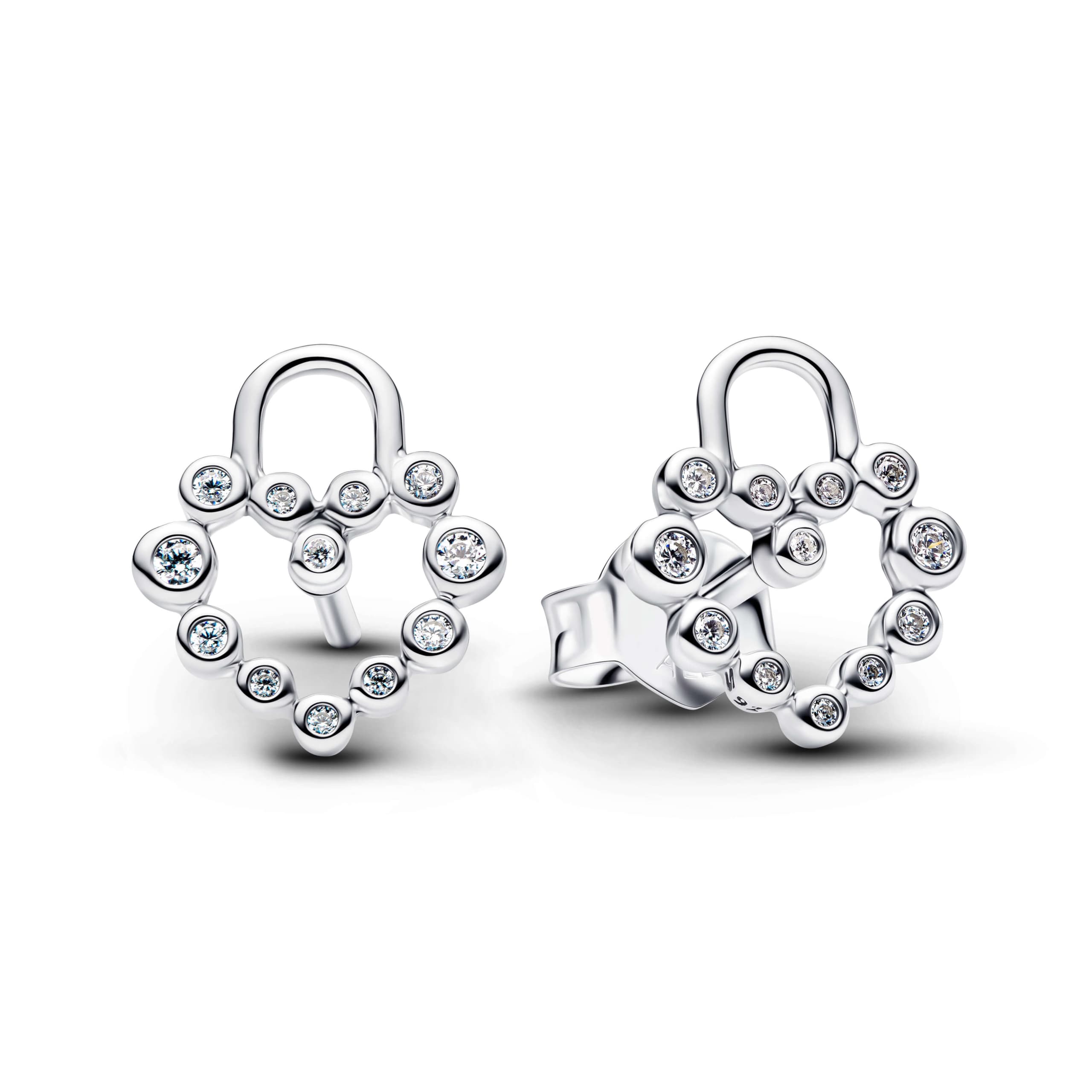 Sparkling Heart Padlock Stud Earrings