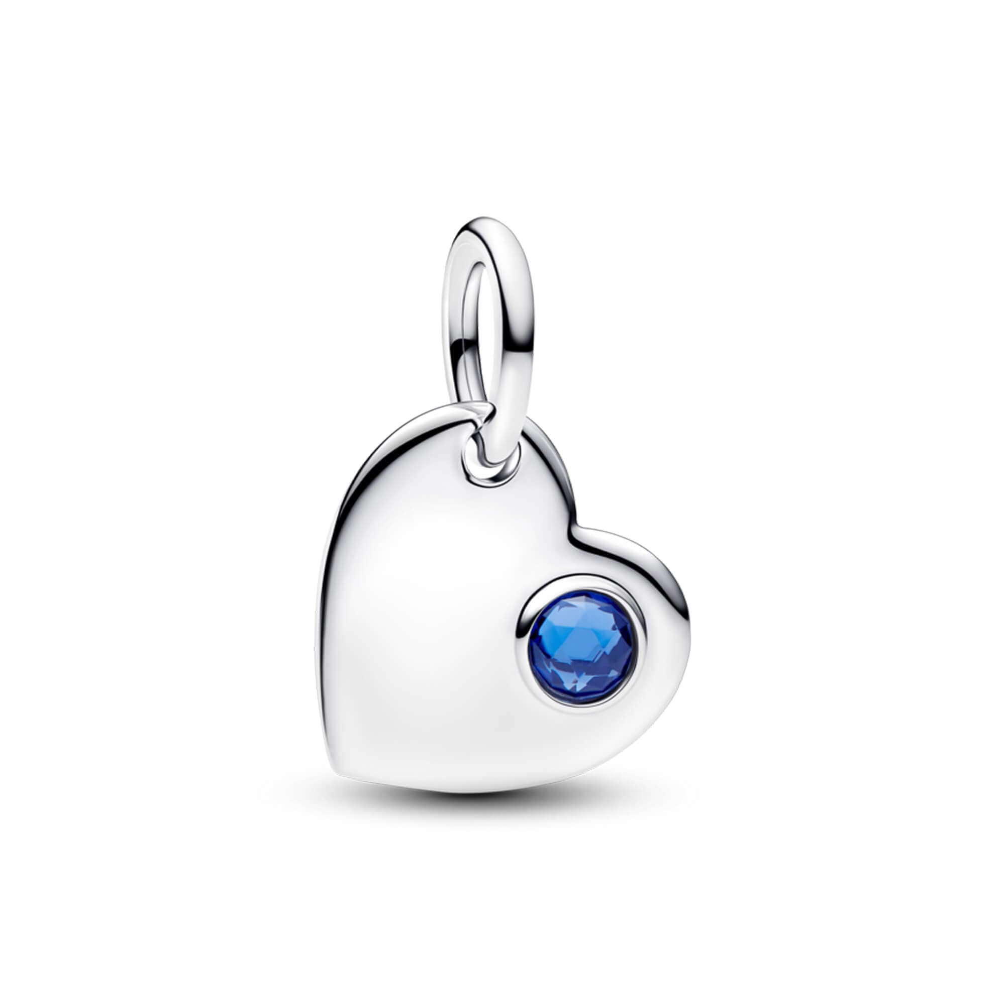 September Engravable Heart Blue Stone Dangle Charm
