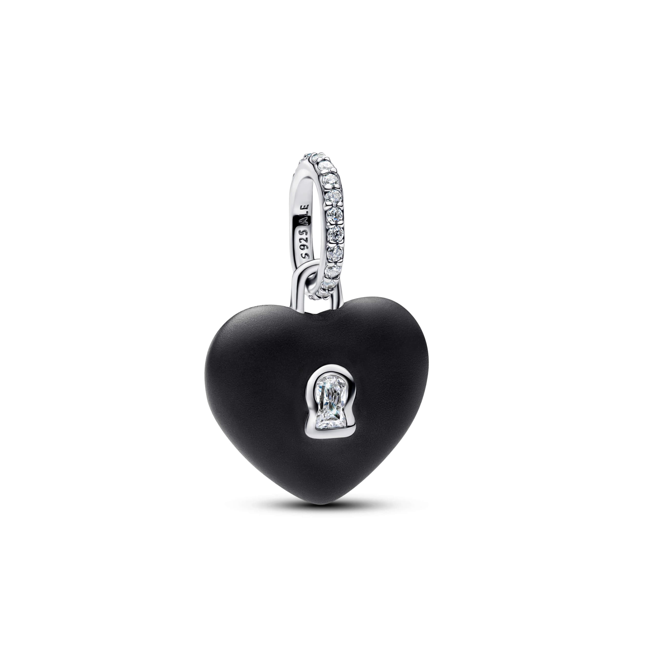 Matte Black Ceramic Heart Padlock Dangle Charm