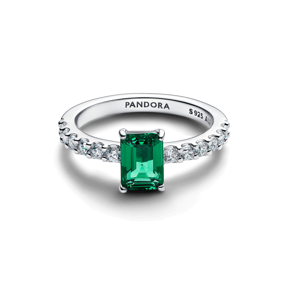 Rectangular Sparkling Green Halo Ring