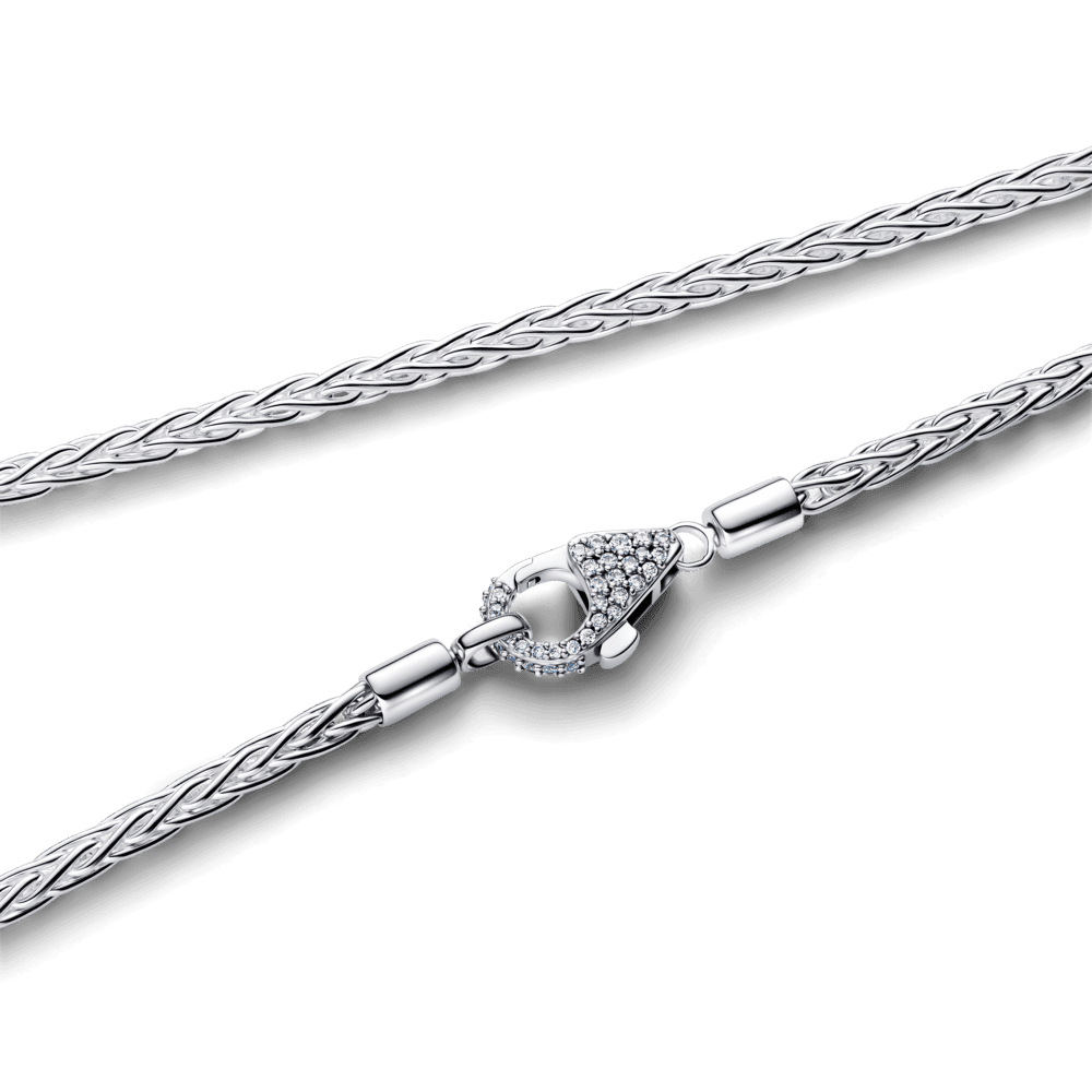 Pave Clasp Foxtail Chain Charm Necklace - thumbnail 2