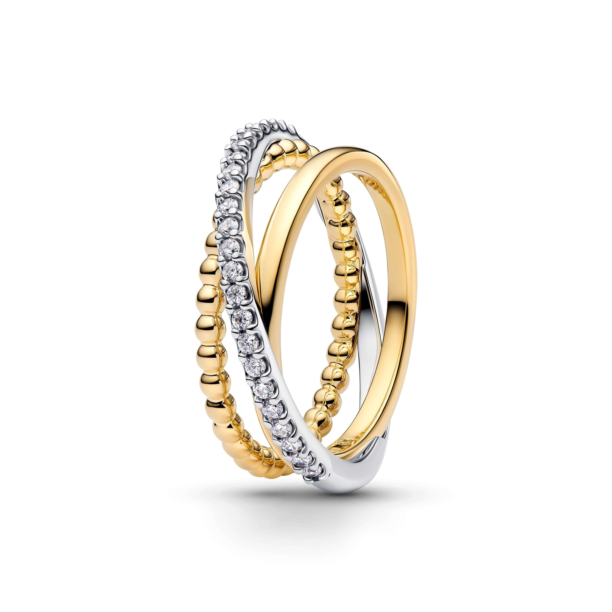 Crossover Beads & Pave Triple Band Ring