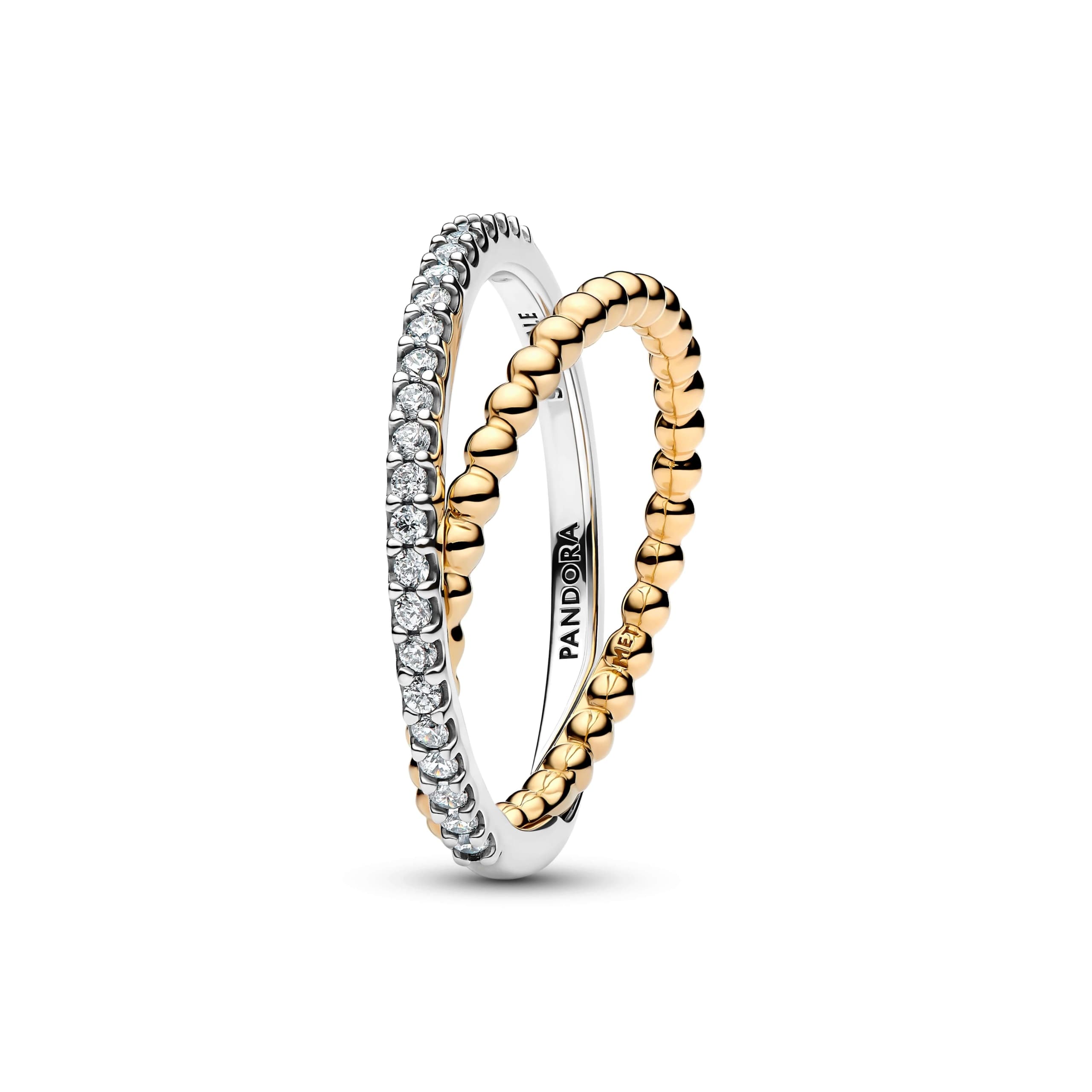 Crossover Beads & Pave Double Band Ring