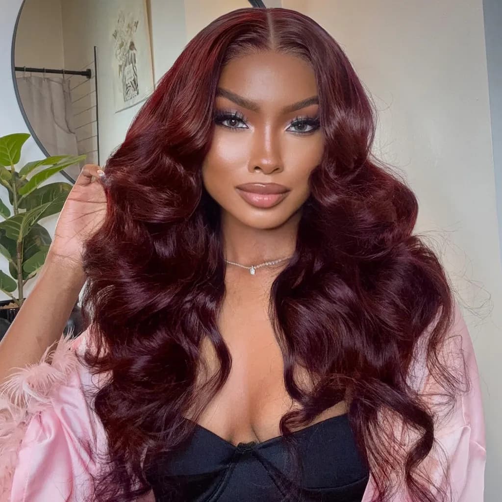 Dark Burgundy Body Wave Human Hair Wig 13×4 HD Lace Frontal Wig