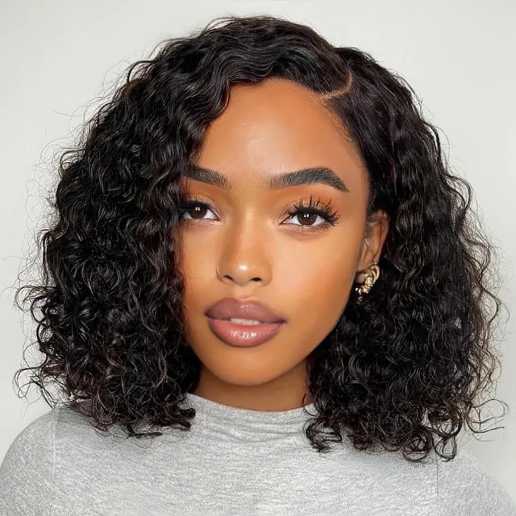 Bouncy Deep Curly Bob Wig C Side Part Pull &amp; Go Glueless Wig Pre-Cut 6×5 Lace Bleached Knots - thumbnail 4