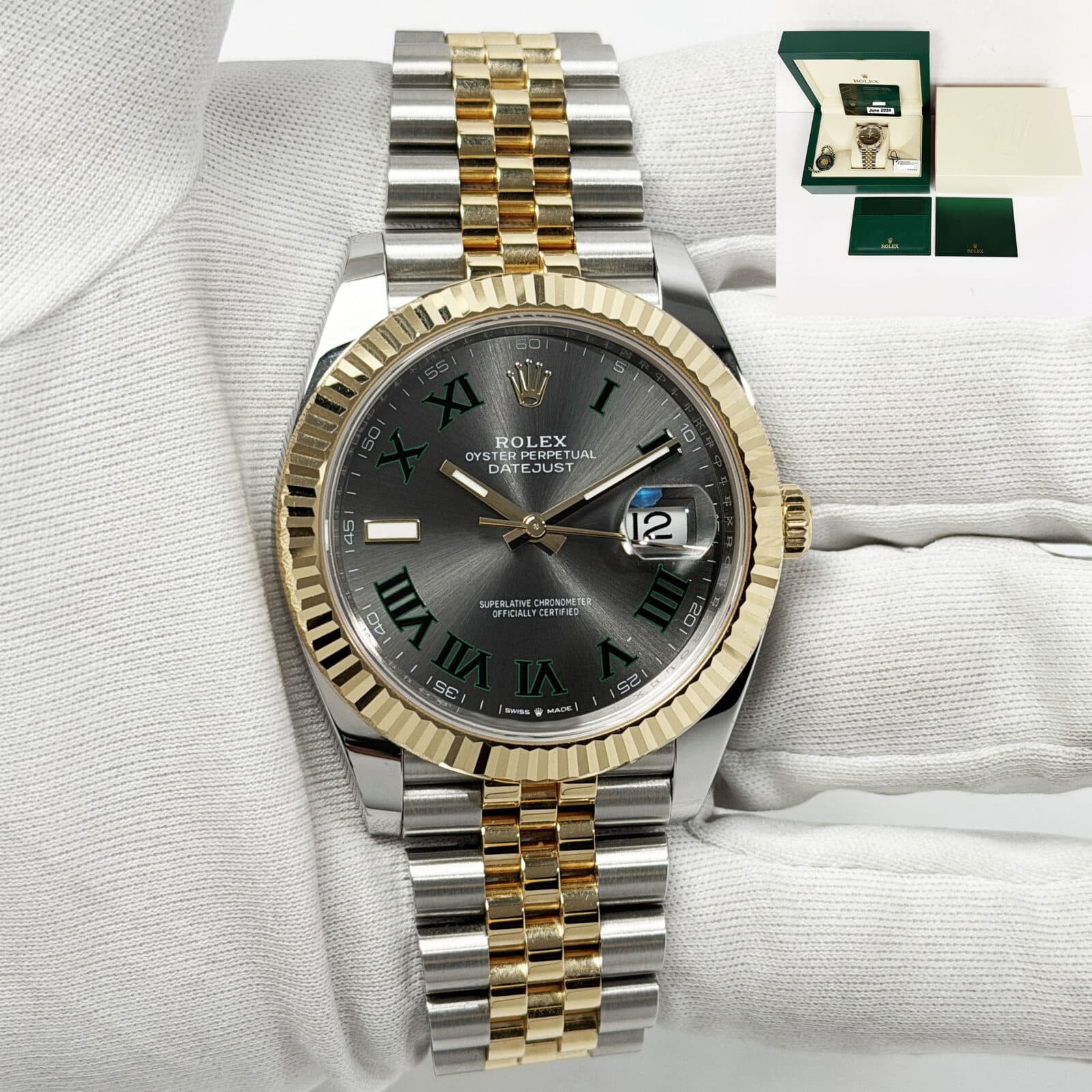 2024 Rolex Datejust 126333 41MM Roman Wimbledon Fluted Jubilee Box Paper