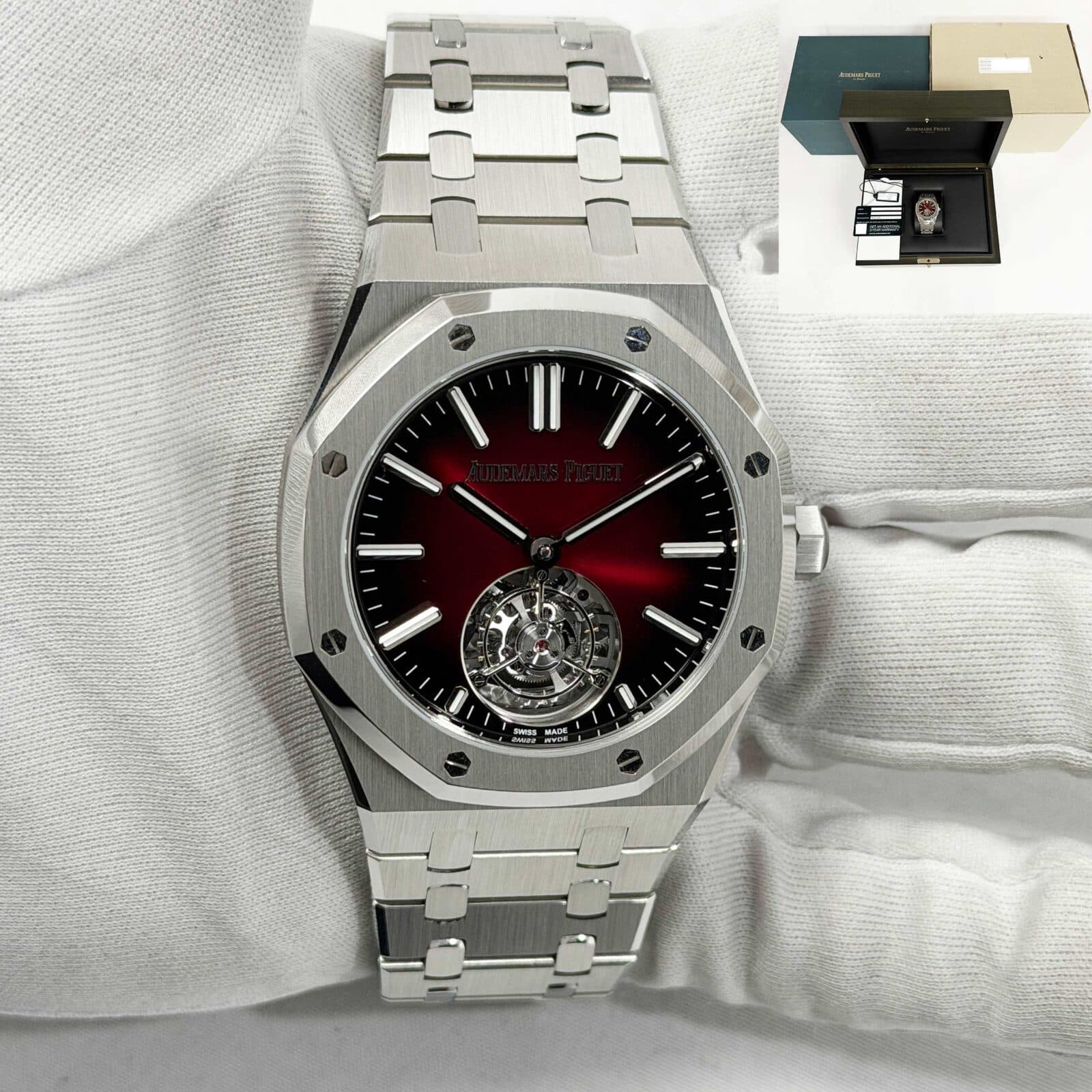 Mint Audemars Piguet Royal Oak Flying Tourbillon 26730ST 41MM Burgundy Steel B/p