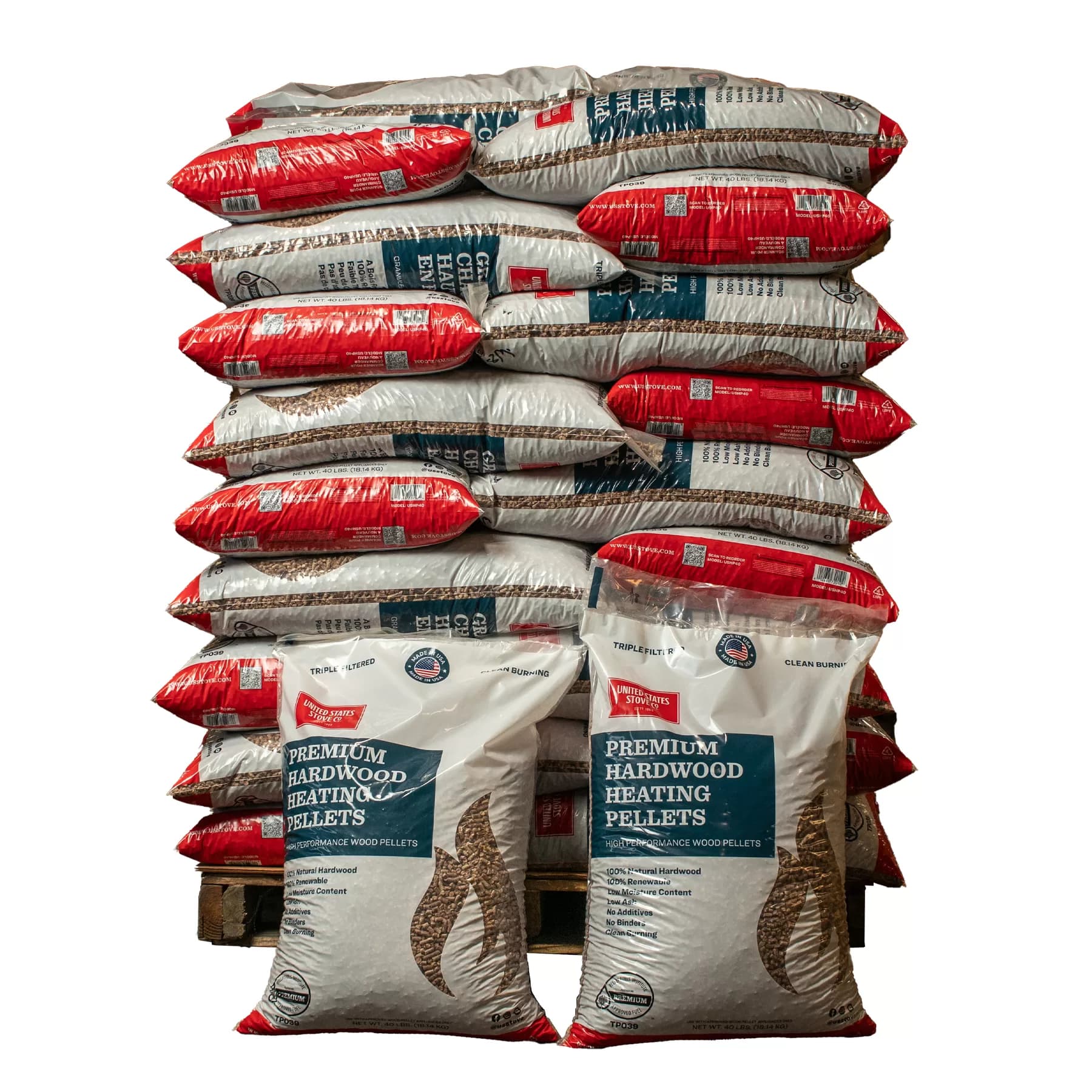 Hardwood Heating Pellets – 1 Ton Pallet of Fifty 40 lb Bags