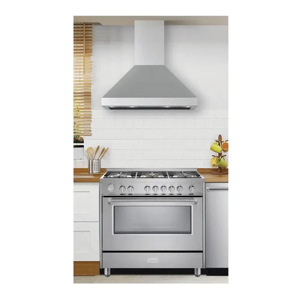 Verona VECHW36GSS 36 inch Designer Chimney Wall Hood with 600 CFM, Stainless Steel Baffle Filters, LED Lighting, Delay Shut-Off (Stainless Steel) - thumbnail 4