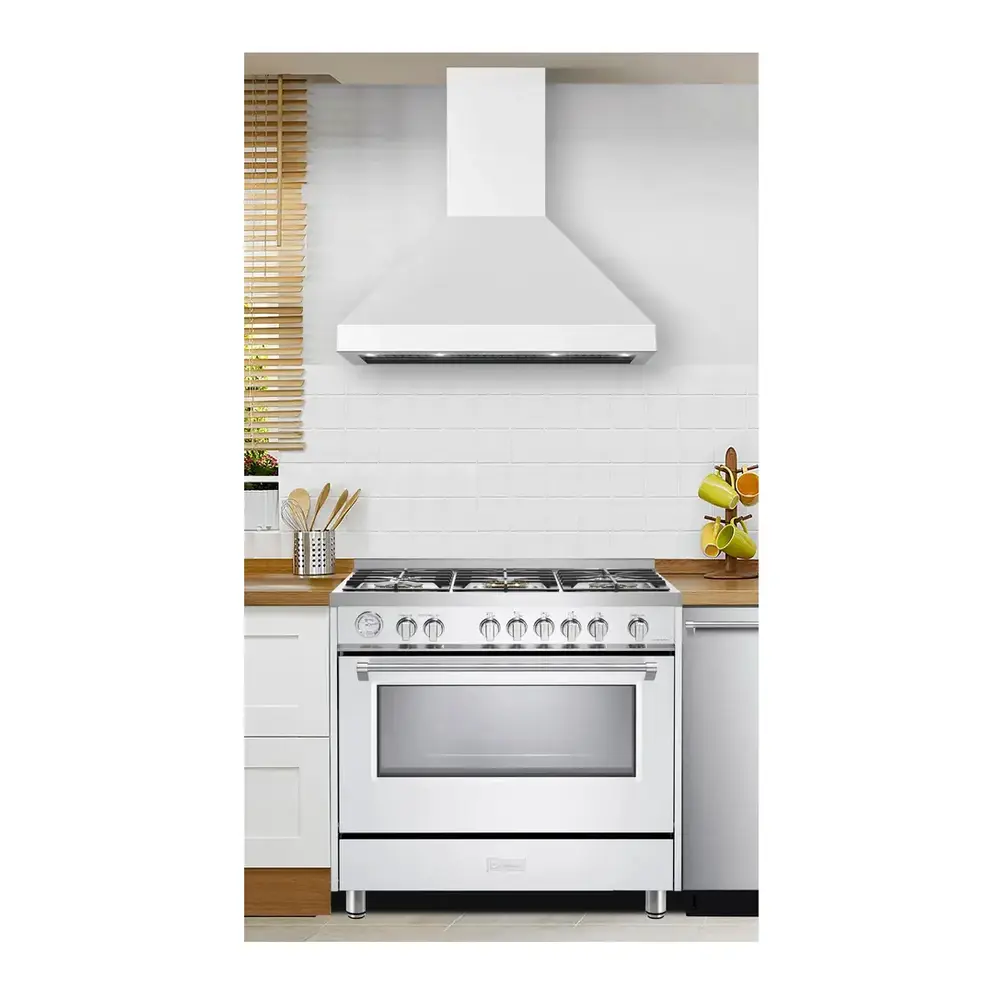 Verona VECHW36GW 36 inch Designer Chimney Wall Hood with 600 CFM, Stainless Steel Baffle Filters, LED Lighting, Delay Shut-Off (White) - thumbnail 4