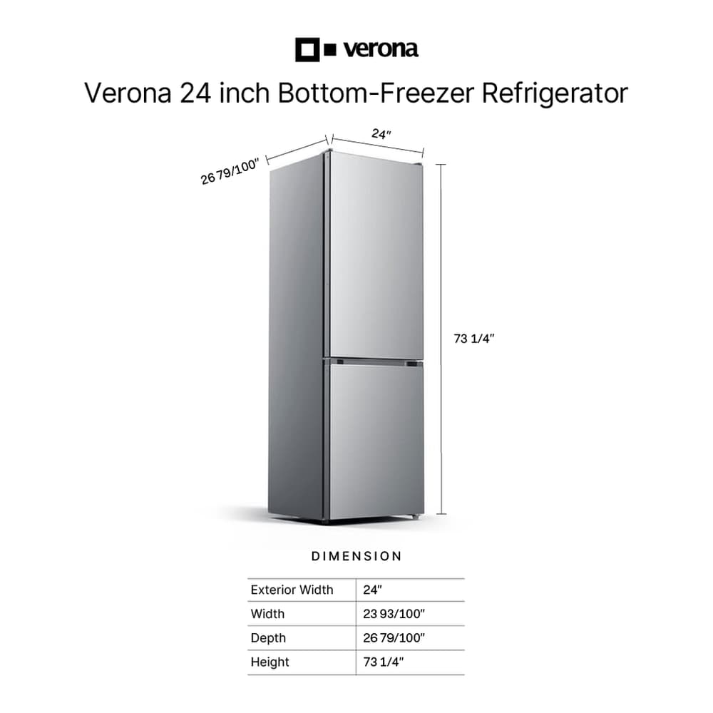 Verona VEFBF2411RISL 24 inch Bottom Freezer Refrigerator with 11.4 cu. ft. Total Capacity, Automatic Ice Maker, Sabbath Mode, Energy Star in Stainless Steel Look - thumbnail 3