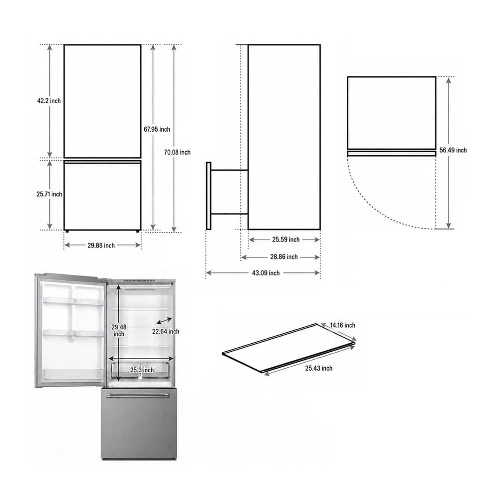 Verona VEFBF3017RISL 30 inch Freestanding Bottom Freezer Refrigerator with 17.6 cu. ft. Total Capacity, Automatic Ice Maker, Recessed Handle (Stainless Steel Look) - thumbnail 9