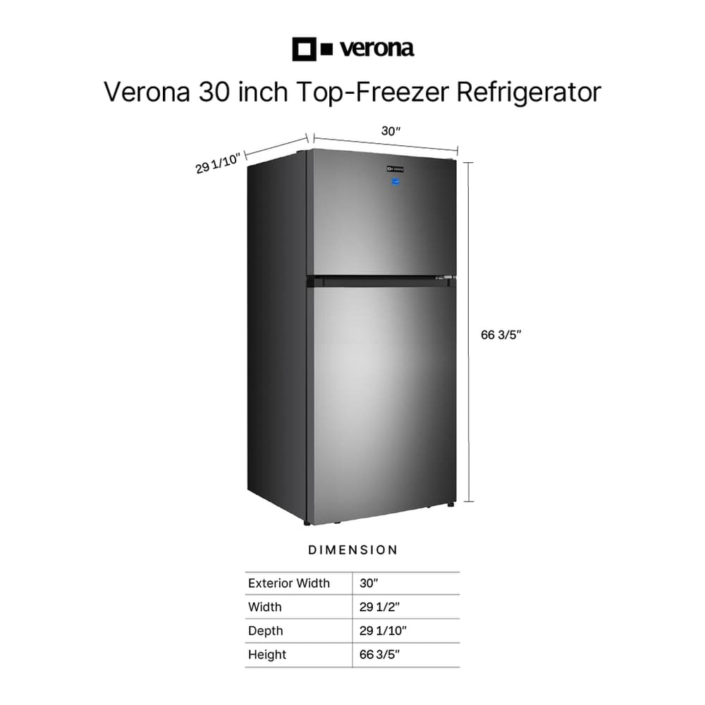 Verona VEFTF3018RSL 30 inch Top Freezer Refrigerator with 18.1 cu. ft. Total Capacity, LED Lighting, Reversible Doors, Gallon Door Storage, Recessed Handle, Energy Star (Stainless Steel Look) - thumbnail 3