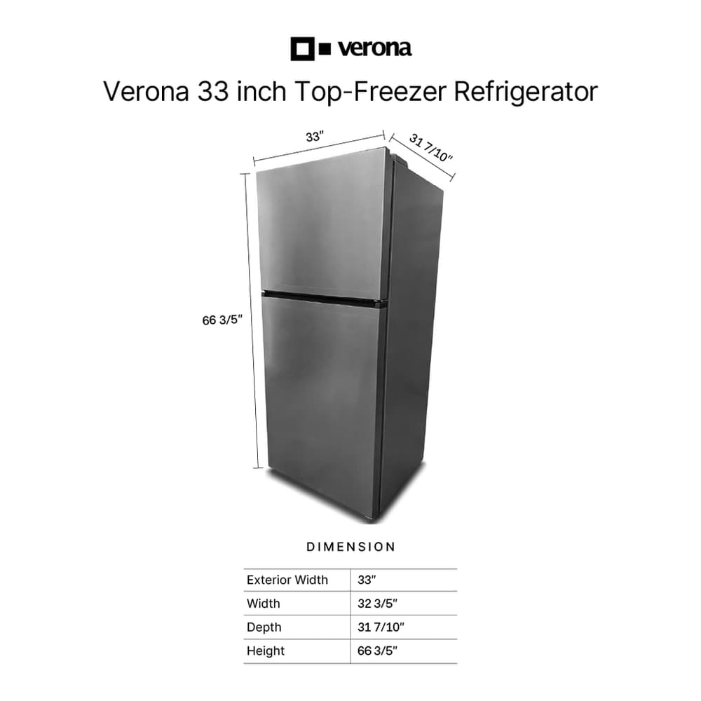 Verona VEFTF3324RBK 33 inch Top Freezer Refrigerator with 24 cu. ft. Total Capacity, Reversible Doors, Recessed Handle, Energy Star (Black) - thumbnail 3