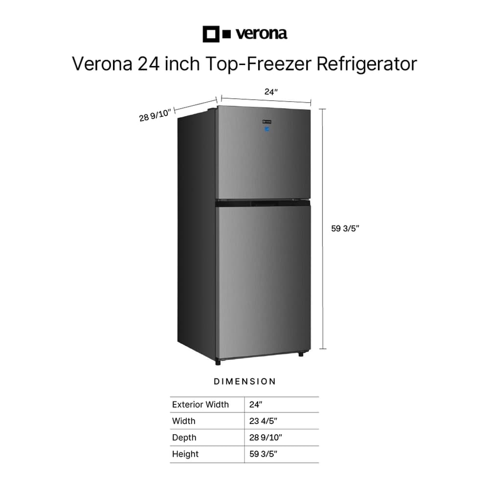 Verona VEFTF2412RSL 24 inch Top Freezer Refrigerator with 12 cu. ft. Total Capacity, Reversible Doors, Recessed Handle, Energy Star (Stainless Steel Look) - thumbnail 3