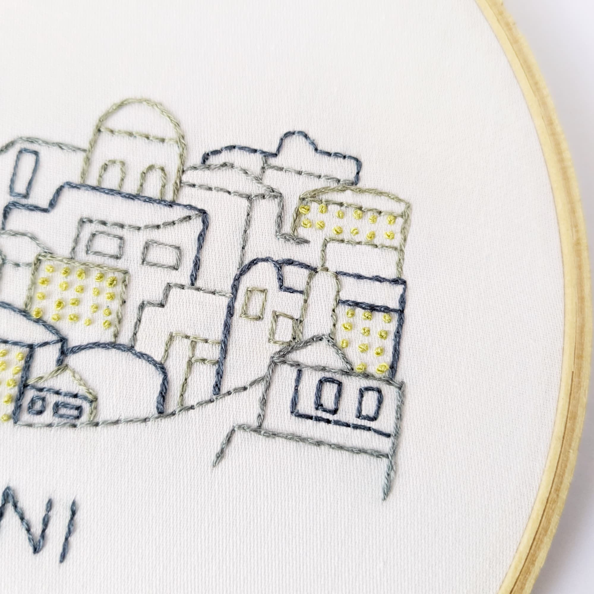 Santorini City Skyline Hand Embroidery Pattern - thumbnail 3
