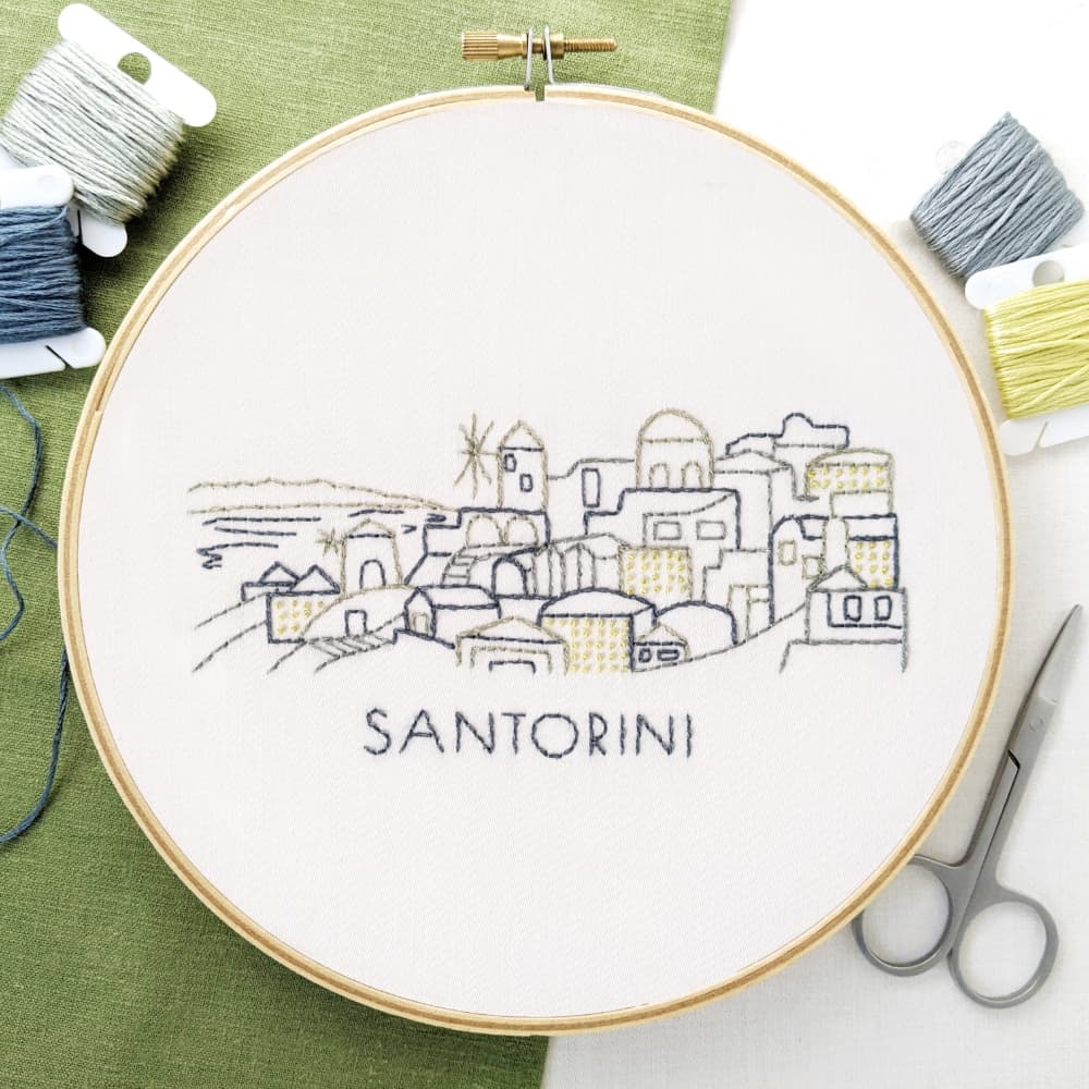 Santorini City Skyline Hand Embroidery Pattern - thumbnail 2