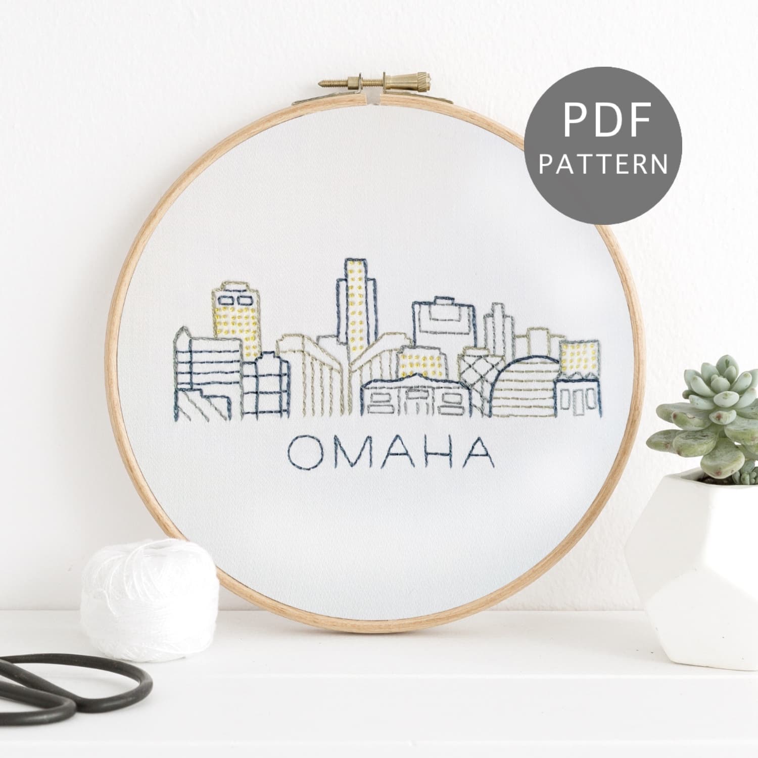 Omaha City Skyline Hand Embroidery Pattern