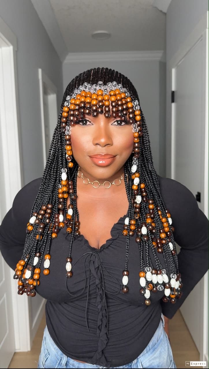 .Beaded fringe full lacewig