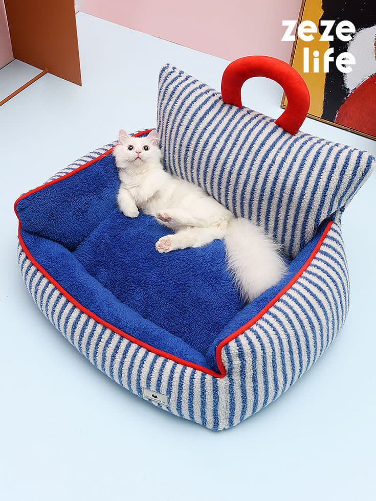 Charming Blue Striped Cat Couch - thumbnail 2