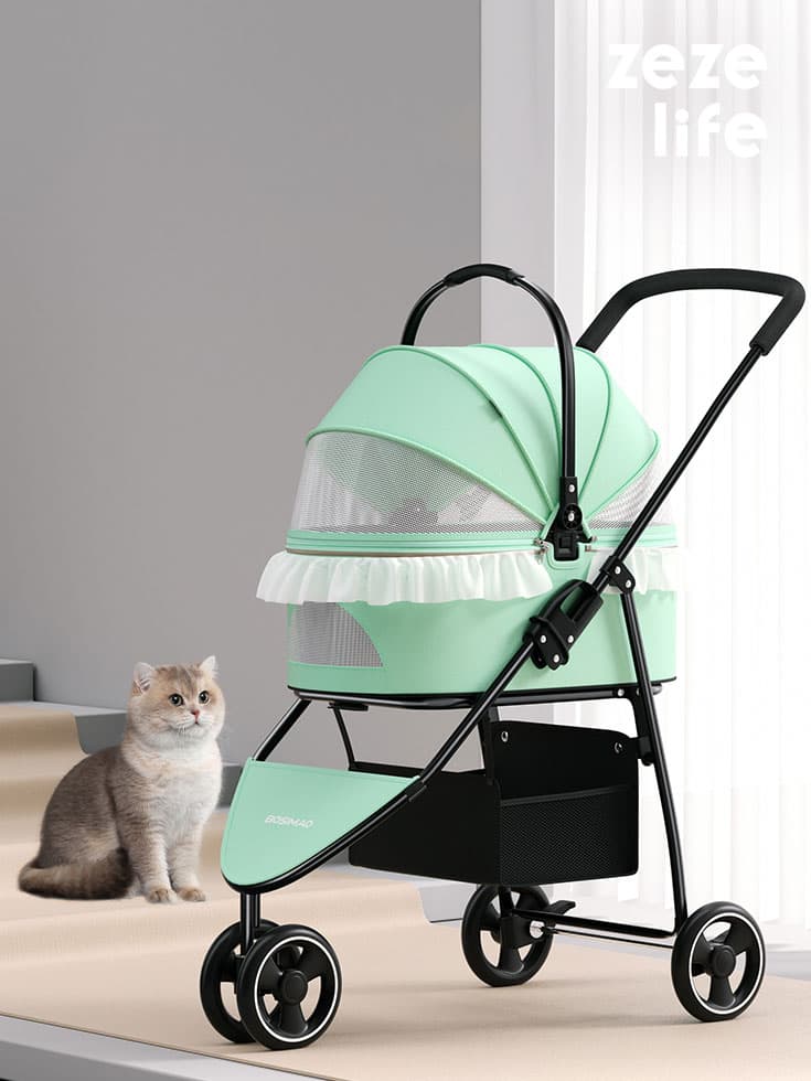 Foldable 3-Color Cat Stroller Pet Carrier With Wheels - thumbnail 2