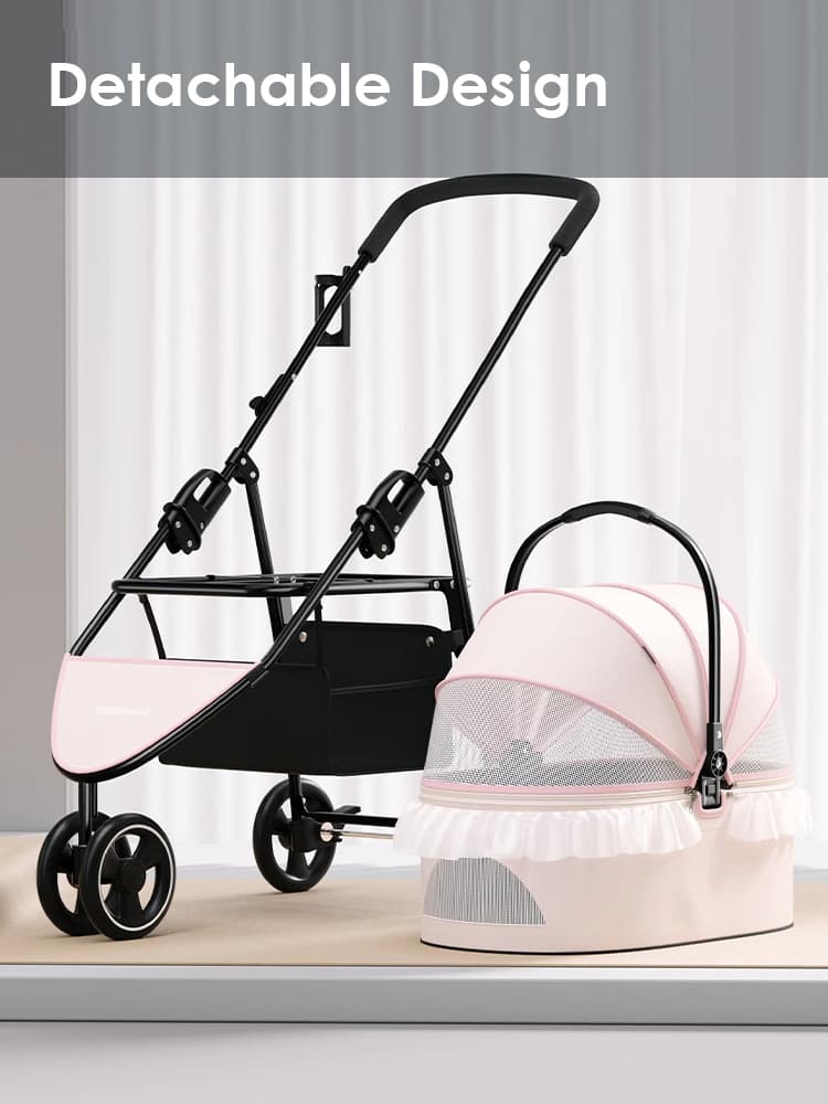 Foldable 3-Color Cat Stroller Pet Carrier With Wheels - thumbnail 3