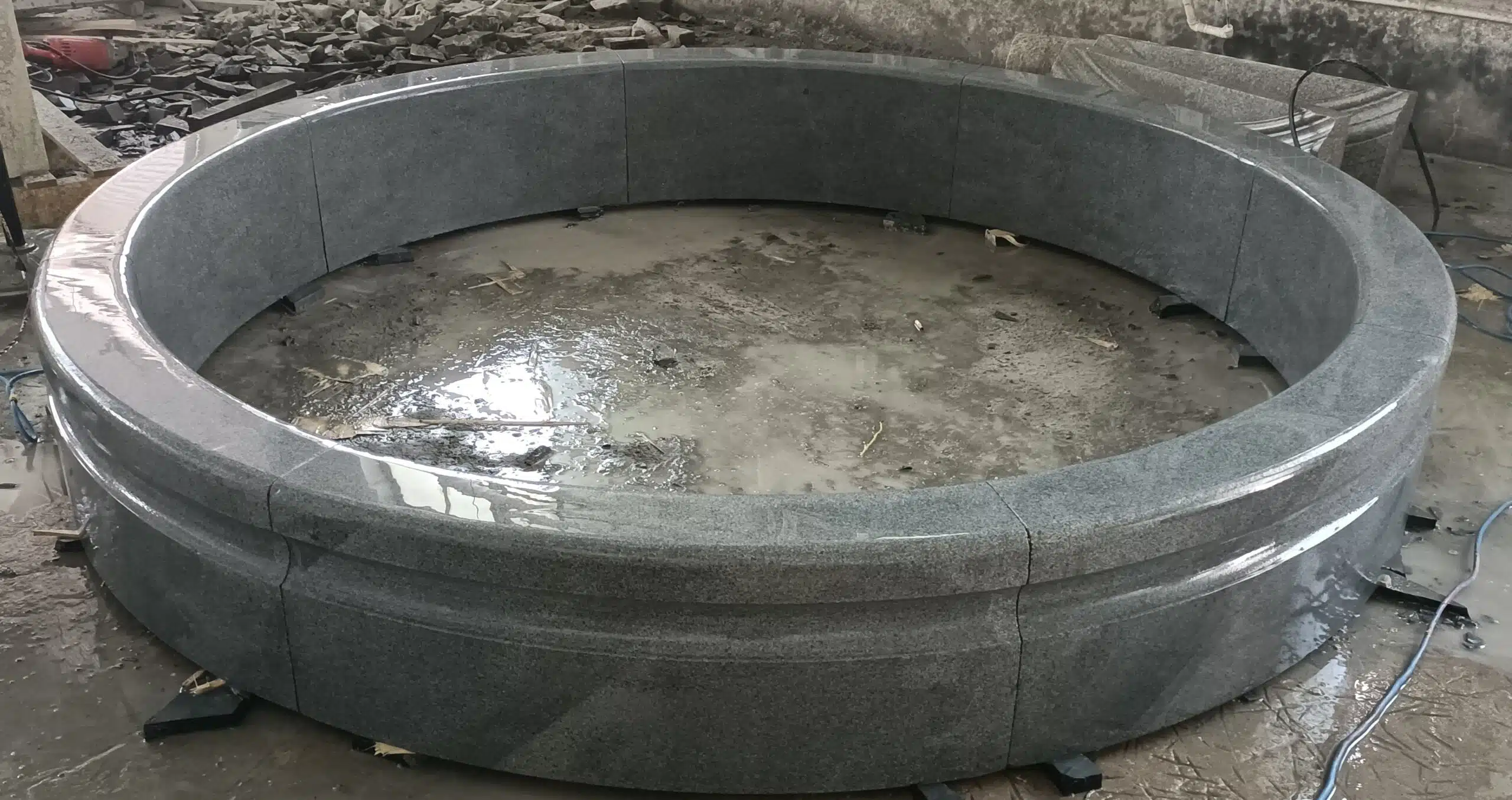 8′ x 12″ Round Cypress Fountain Pool Surround, Charcoal Grey