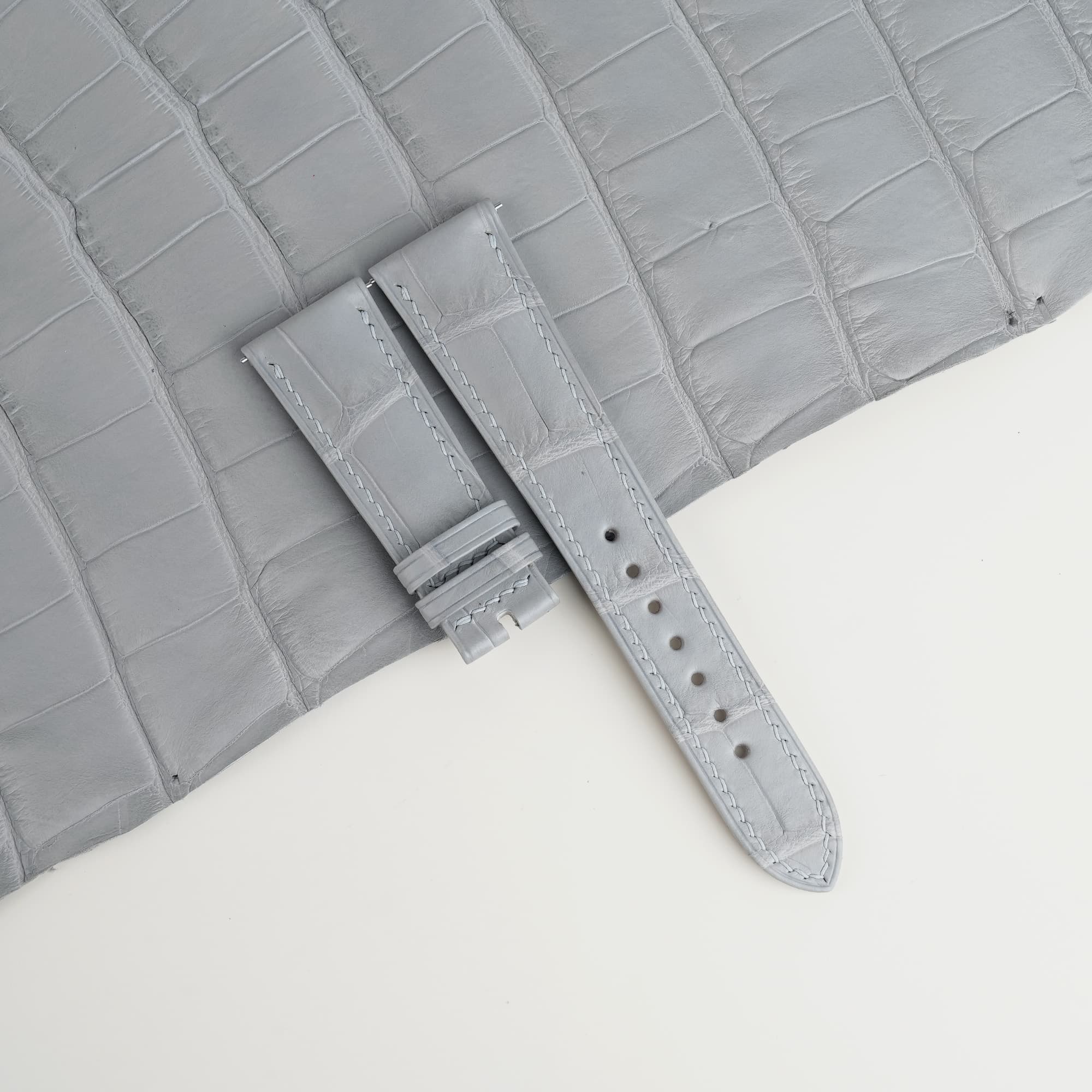Light Grey Alligator Folded Edge Leather Watch Strap