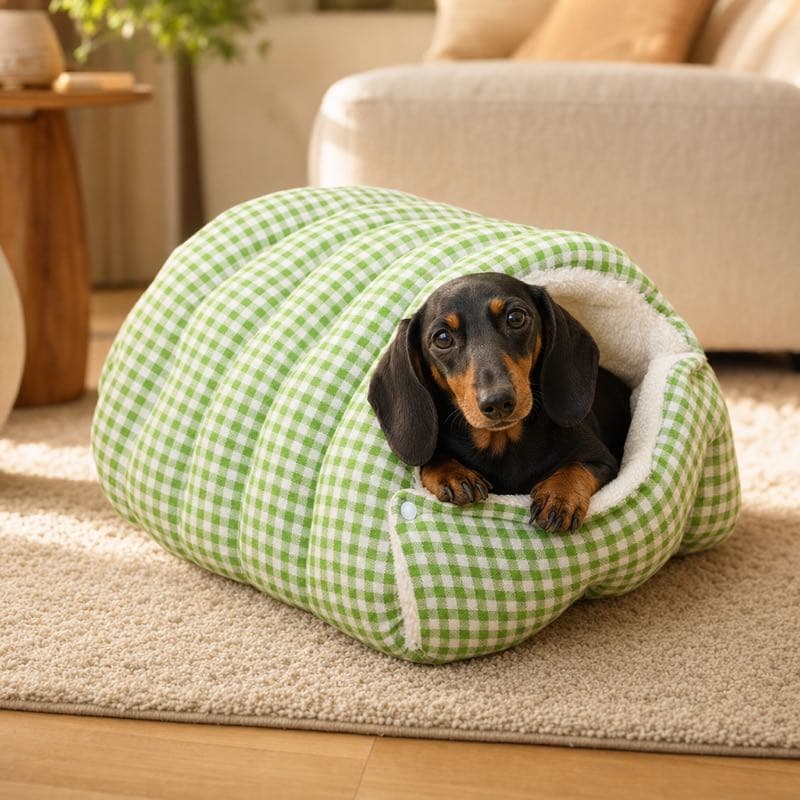 Plaid Dachshund Cave Bed