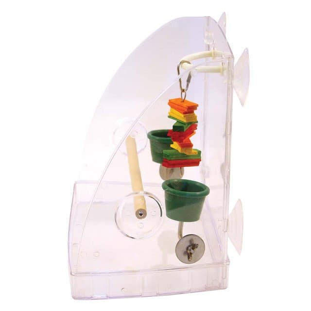 Window Perch & Parrot Play Centre with Feeding Cups