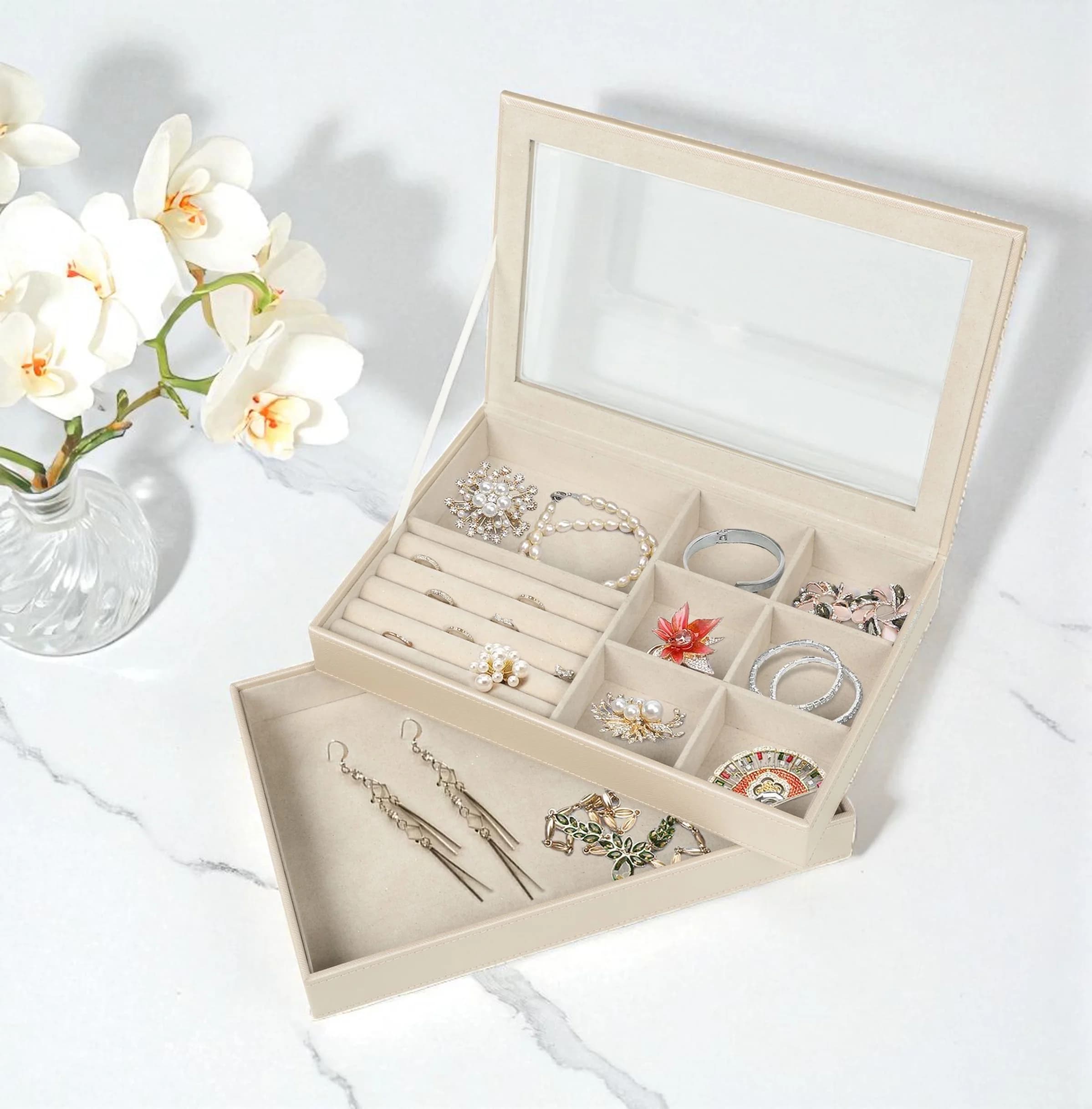 Jaclyn Stackable Jewelry Trays, Gold