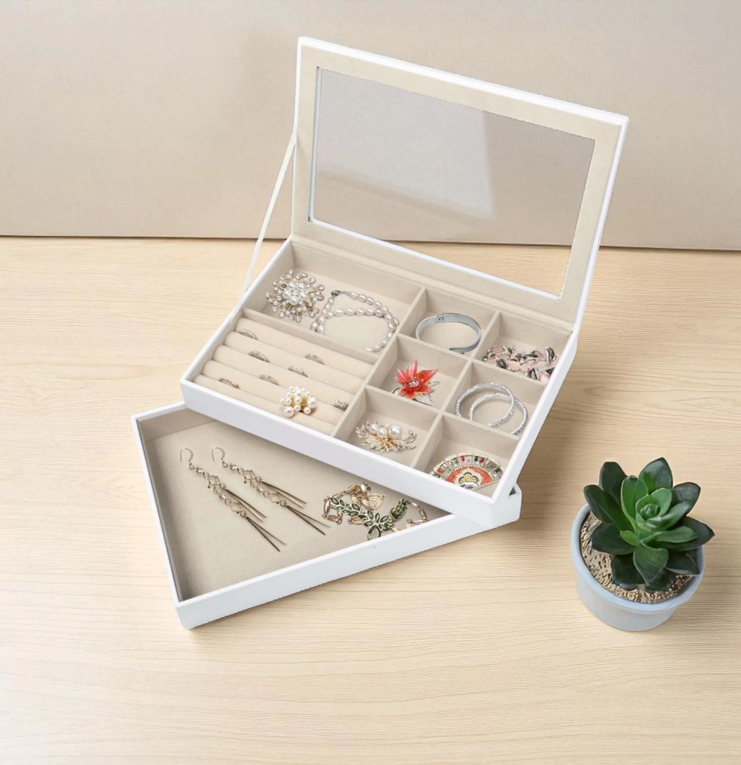 Jaclyn Stackable Jewelry Trays, White