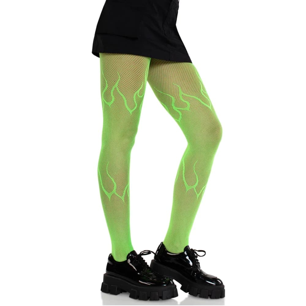 Flame Net Tights – Neon Green