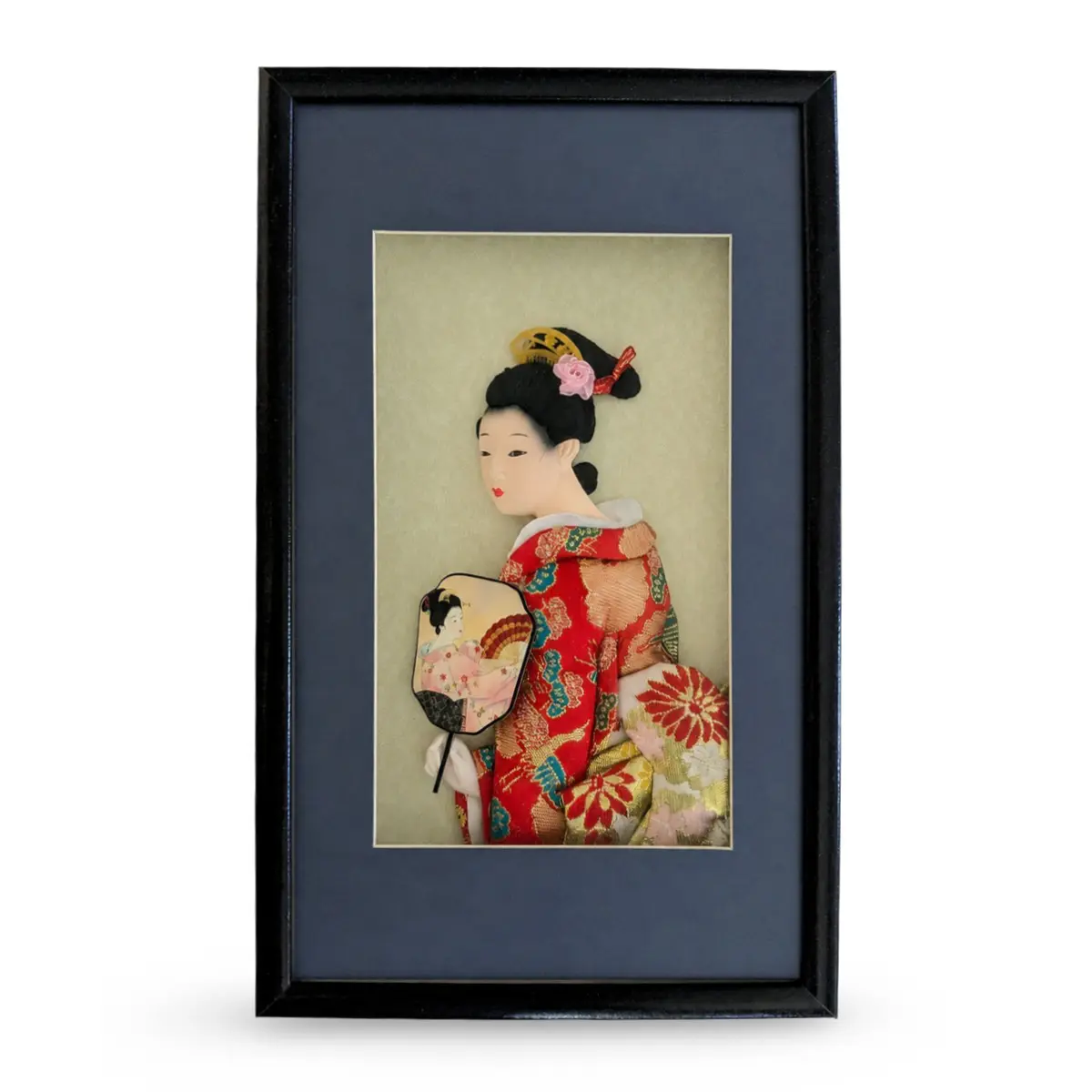 Japanese Geisha Doll Shadow Box – Decorative Fan