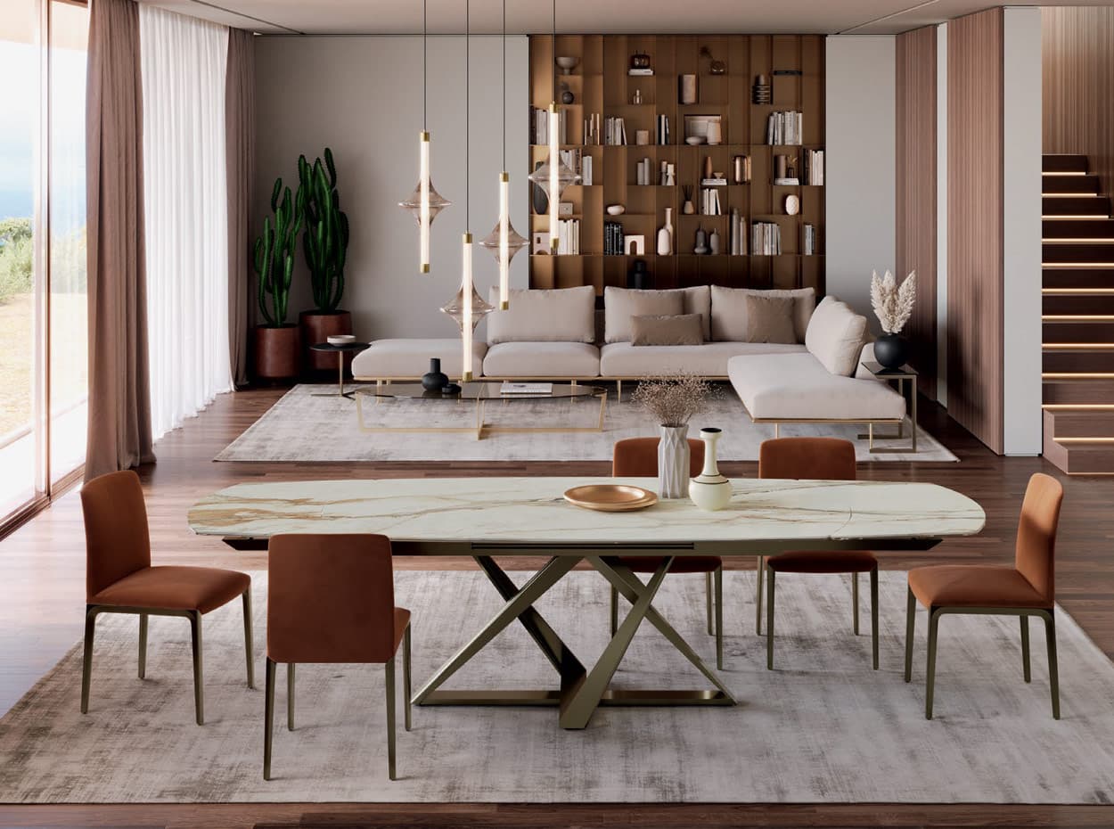 Millennium Barrel Ceramic Extension Dining Table by Bontempi